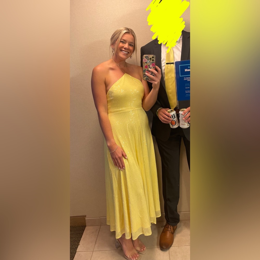Soft yellow sequin Colette midi dress